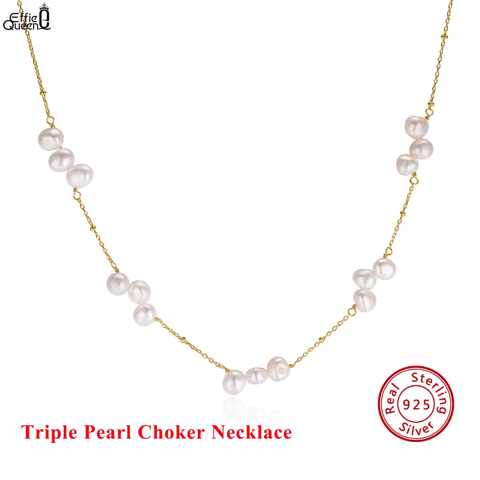 

EFFIE QUEEN S925 Silver Chains Choker Necklace 14k Gold Freshwater Pearl Strand Elegant Jewelry Gift 2025 Trend Necklaces GPN47