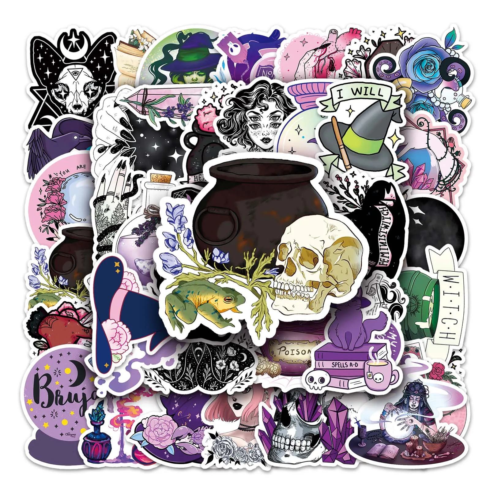 50Pcs Witch series Cartoon Cute Waterproof Sticker Skateboarding Snowboard Retro Vinyl Sticker