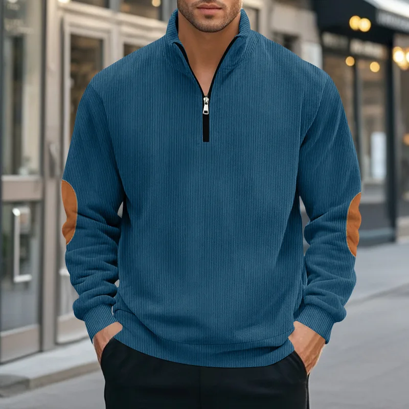 

spring autumn new men's fleece sweatshirt stand-up collar half zipper pullover long sleeve sweatshirt corduroy trend men's tops