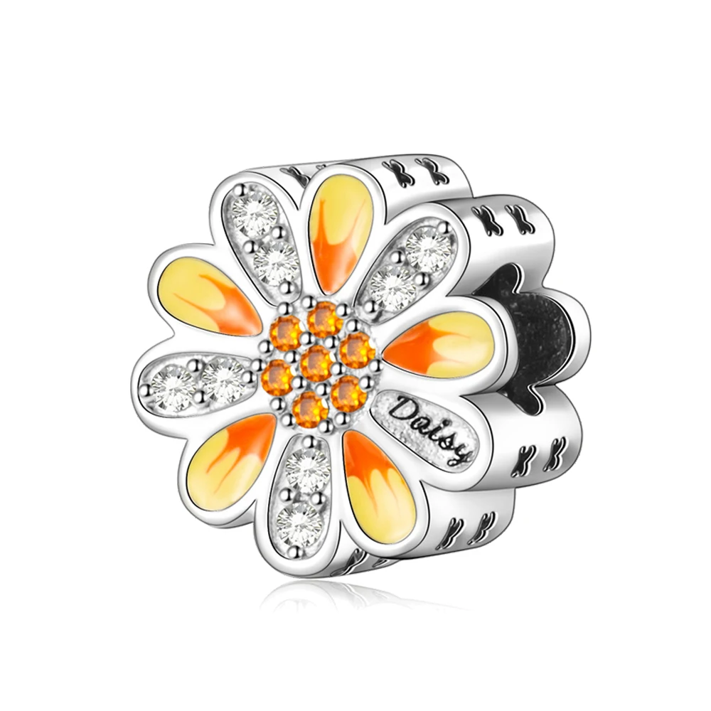 Pan Charms Original Sparkling Daisy Charm Beads Bracelet Pendant Jewelry
