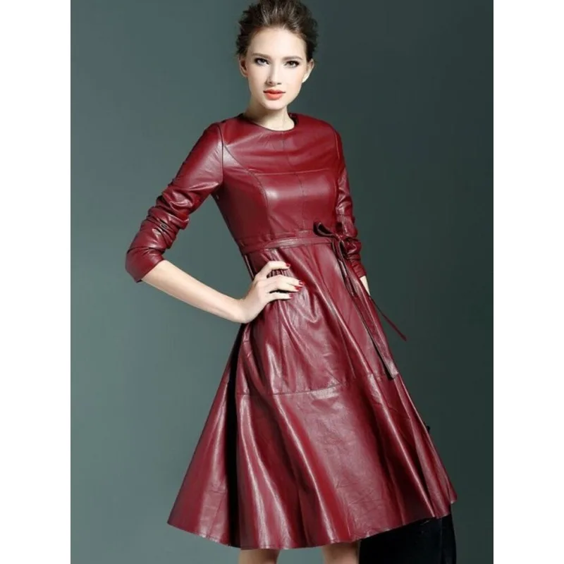 Women's Leather Dress Genuine Sheepskin Clothing Women's Dress European and American Fashion Trends