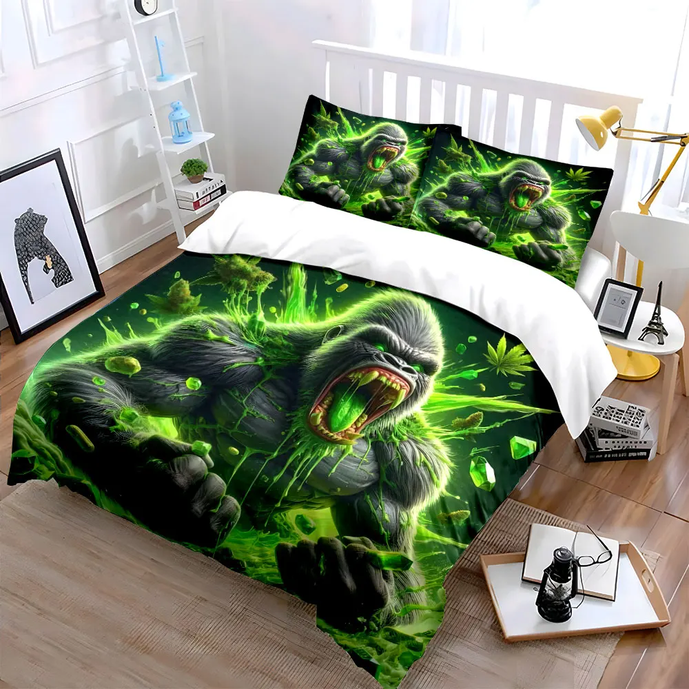 Roaring gorilla with green energy Printed Duvet Cover Set1 Duvet Cover+2 PillowcaseMulti Size Bedroom Bedding Decoration