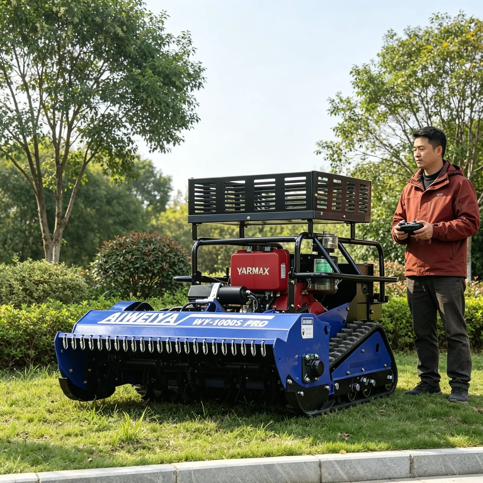 Customized intelligent robot lawn mower with industrial remote system, works well on uneven terrain lawn, ranch and scenic spot