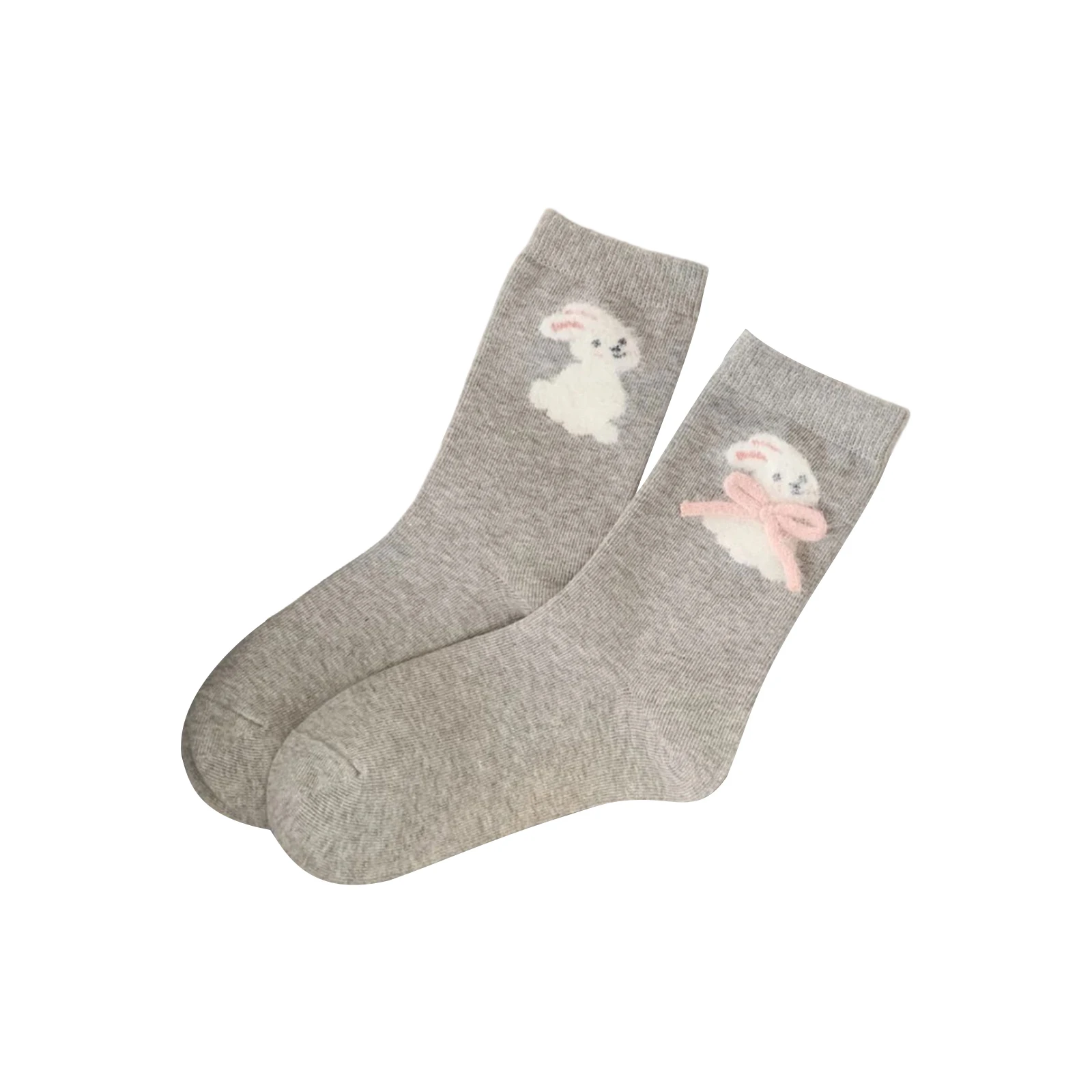 

Милые носки с бантом и кроликом для женщин, осенние носки с рисунком экипажа до икры, повседневные носки на каждый день