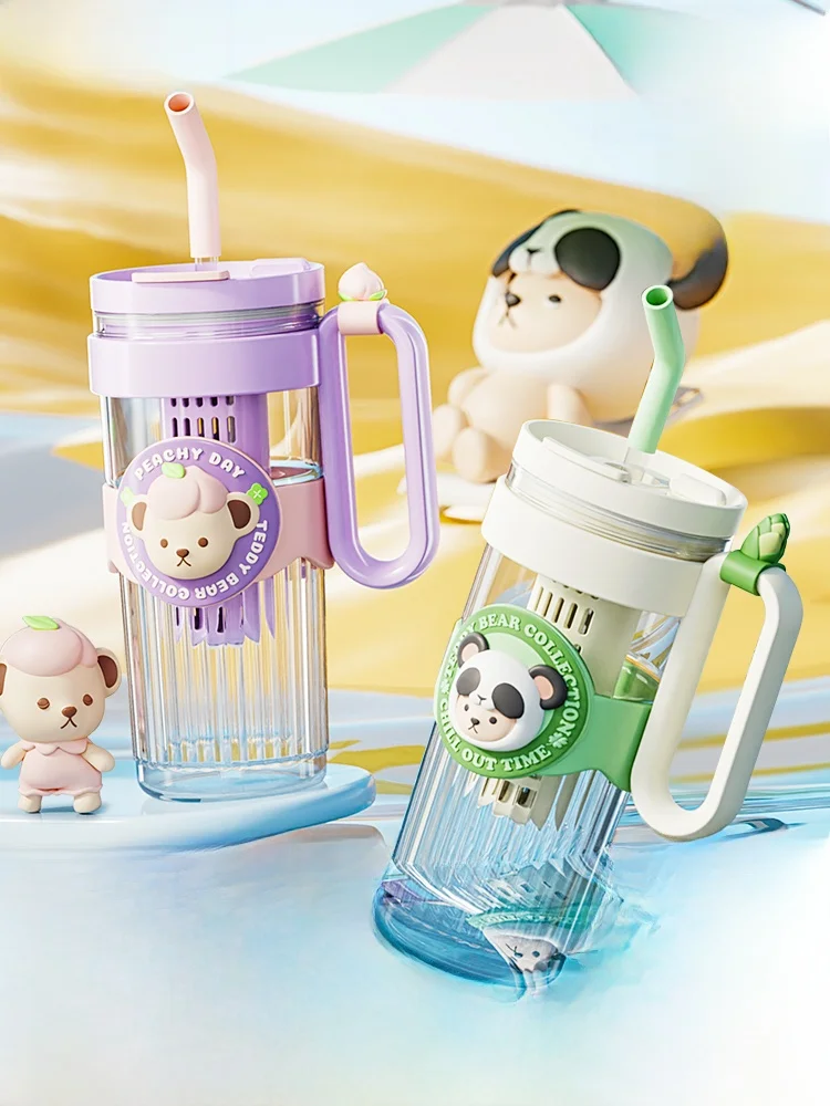 Vaso de Agua de Gran Capacidad TAFUCO, Nuevo Vaso con Pajita para Mujer, Resistente a Altas Temperaturas, Vaso Gigante de 1L, Estilo de Dibujos Animados