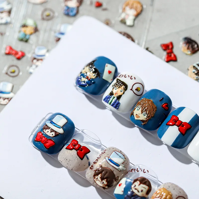 Pegatinas para Uñas Detective Epic Conan, Diseño de Dibujos Animados, Nuevas Pegatinas 5D Delgadas y Resistentes con Relieve, Adhesivos Decorativos para Uñas