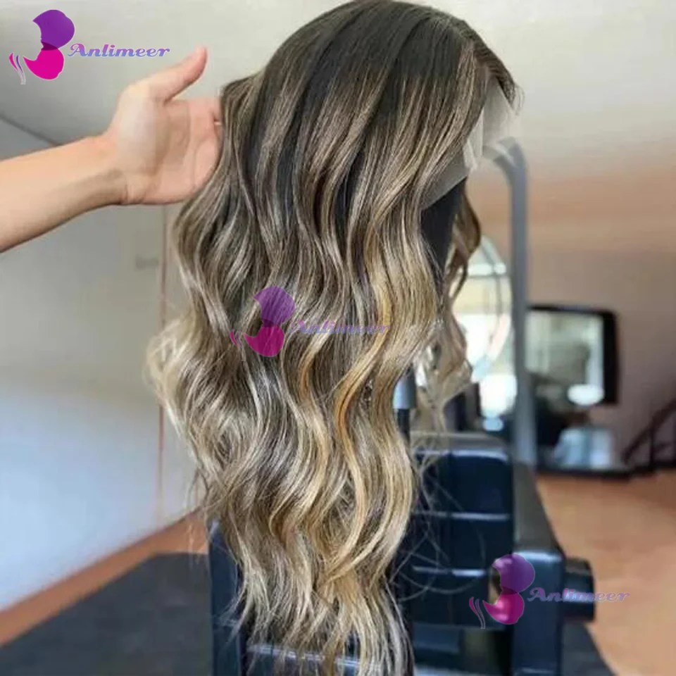 Highlight Wigs 100% Human Hair 360 Lace Frontal Colored Full Lace Wigs Brown ombre Ash Blonde Brazilian Wave 5x5 Silk Top Wigs