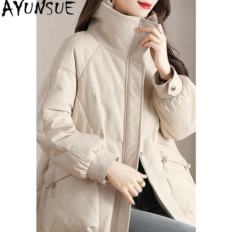 AYUNSUE Schaffell Echtes Leder Jacke Frau 90% Weiße Ente Unten Mantel Frauen Winter Kleidung Neue in Outer Jaqueta De Couro
