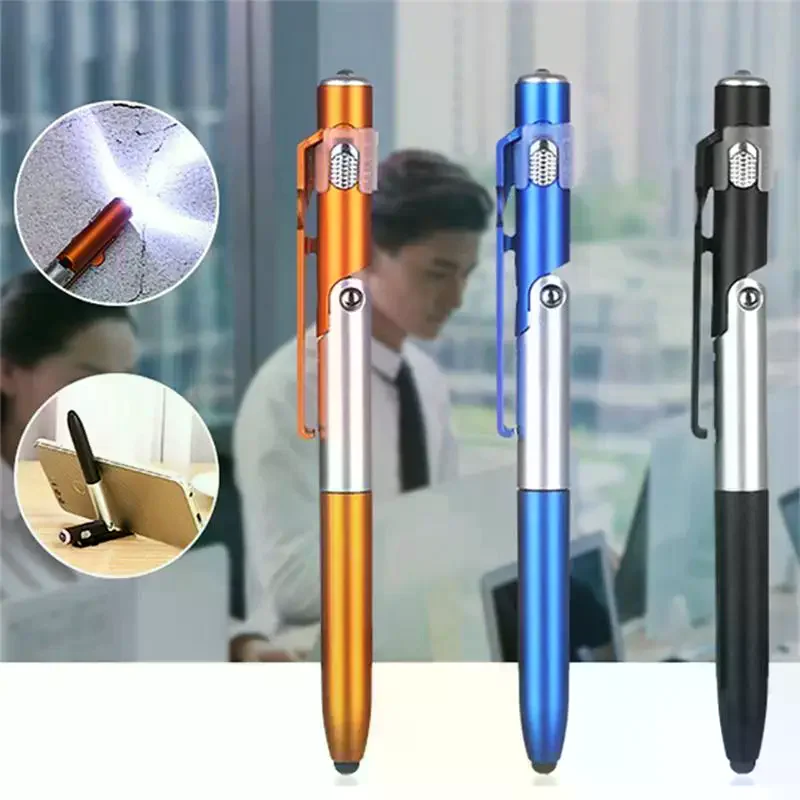 4-in-1 Multifunction Ballpoint Pen LED Light Foldable Phone Stand Night Reading Writing Pencil For Office School Students