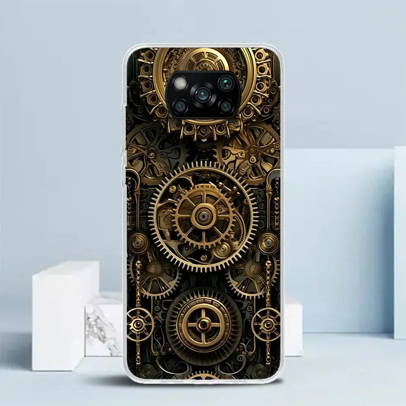 Steampunk Gear Mechanical Phone Case For Xiaomi Poco X6 X5 X4 X3 Nfc F6 F5 Pro F4 Gt F3 F2 F1 M5S M4 M3 M2 Soft TPU Back Cover