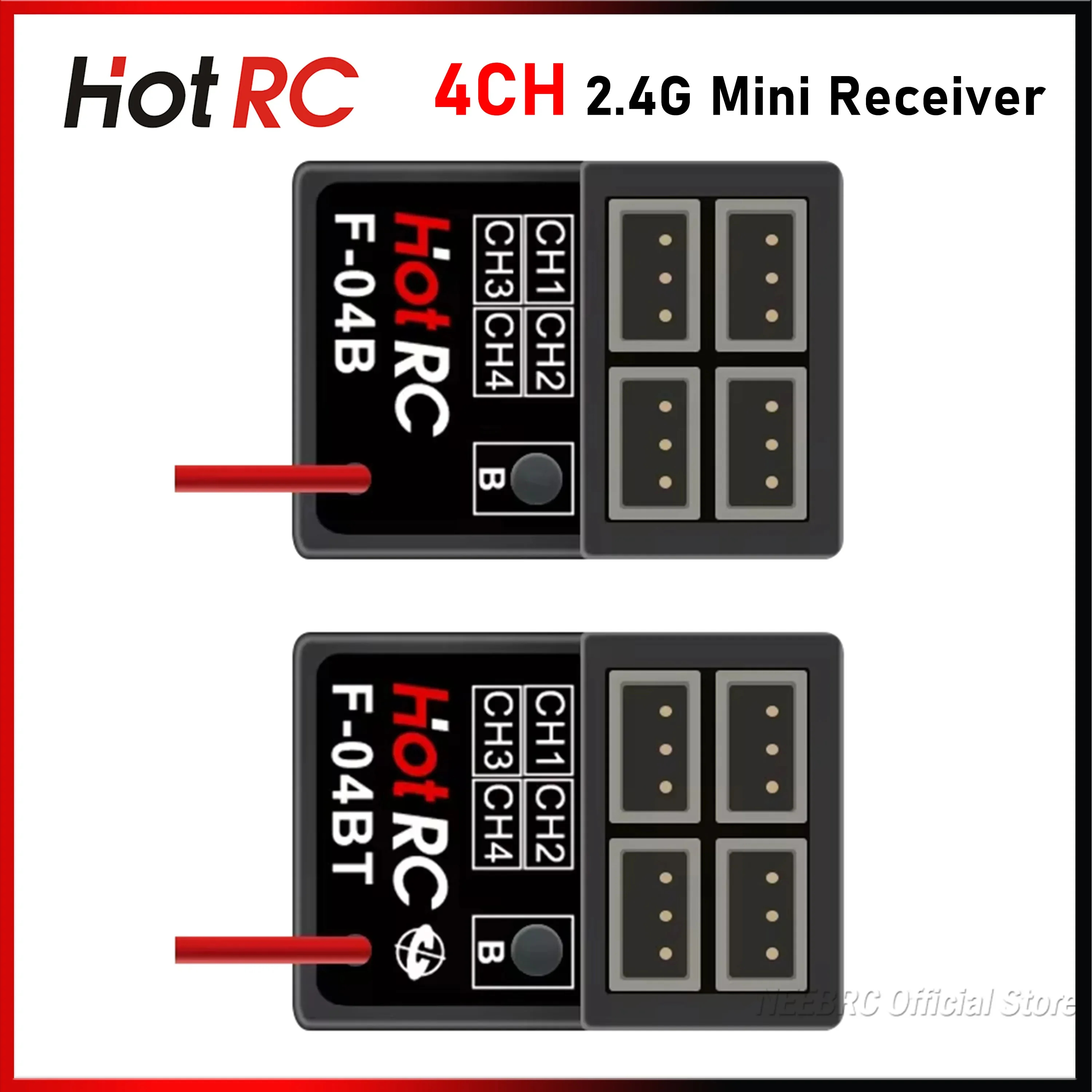 

HotRC F-04B F04BT 4CH 2.4G Gyro Mini Receiver PWM 4V-9V for RC Car Aircraft Tank Boat Toy Part CT-6A HT-8A DS-600 CT-6B CT-8B