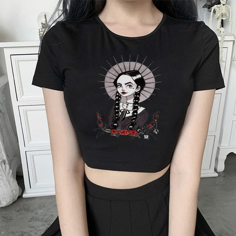 Y2k Mittwoch Addams Lustige T Hemd Frauen Kawaii Cartoon Punk Never Akademie T-shirt Gothic Harajuku Tops Anime T-shirt Weibliche