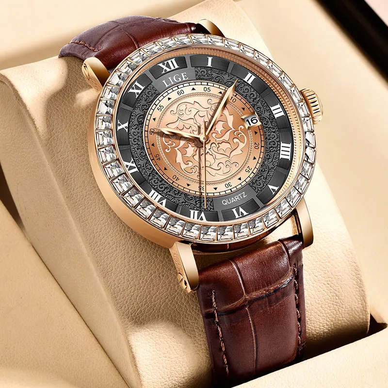 LIGE Brand Luxury Man Watch Leather Strap Casual Sports Fashion Personality Business Waterproof Auto Date Clocks Watches for Men