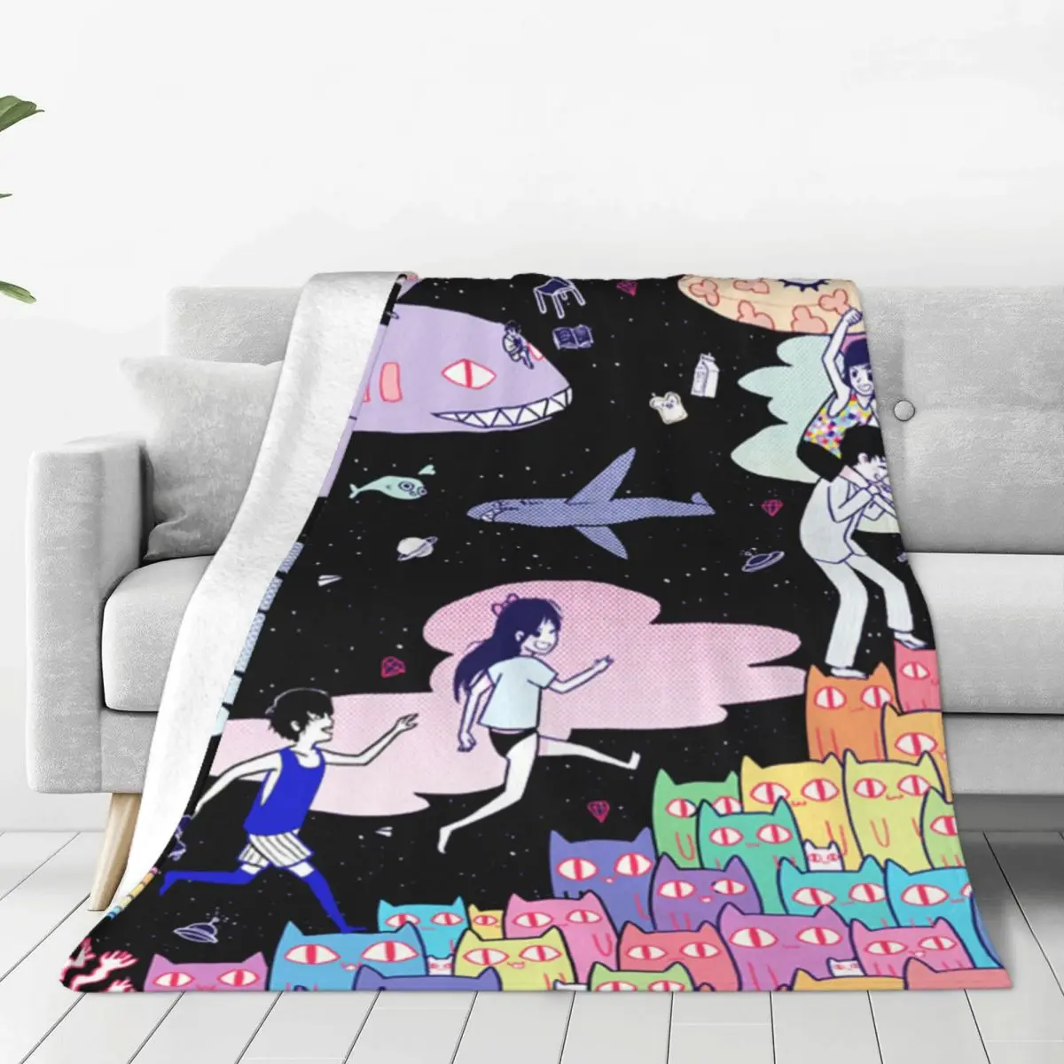 Omori Game Fanart Knitted Blanket Flannel Basil Aubrey Anime Hikikomori Ultra-Soft Throw Blanket for Bedding Couch Bed Rug