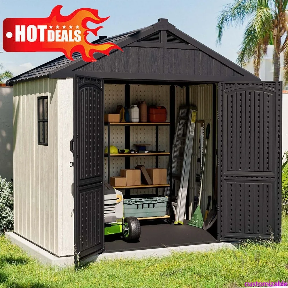 

Customizable 8 X 6 FT Plastic Outdoor Storage Shed With Floor, Resin Shed With Window And Lockable Door For Garden, Backyard, To