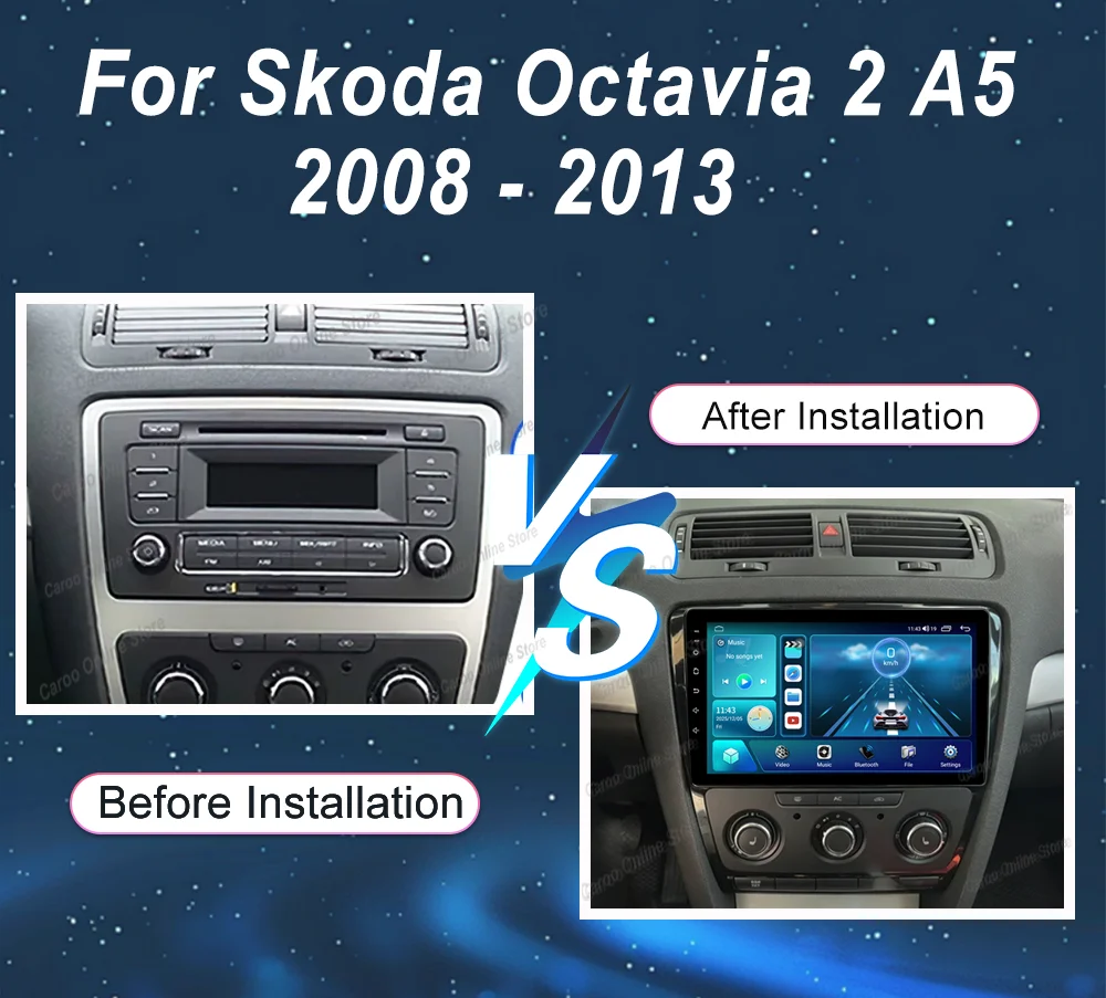 Android For Skoda Octavia 2 A5 2008 -2013 Multimedia Car Stereo Radio No 2Din DVD 4G Auto WiFi Player Screen Navigation DSP GPS