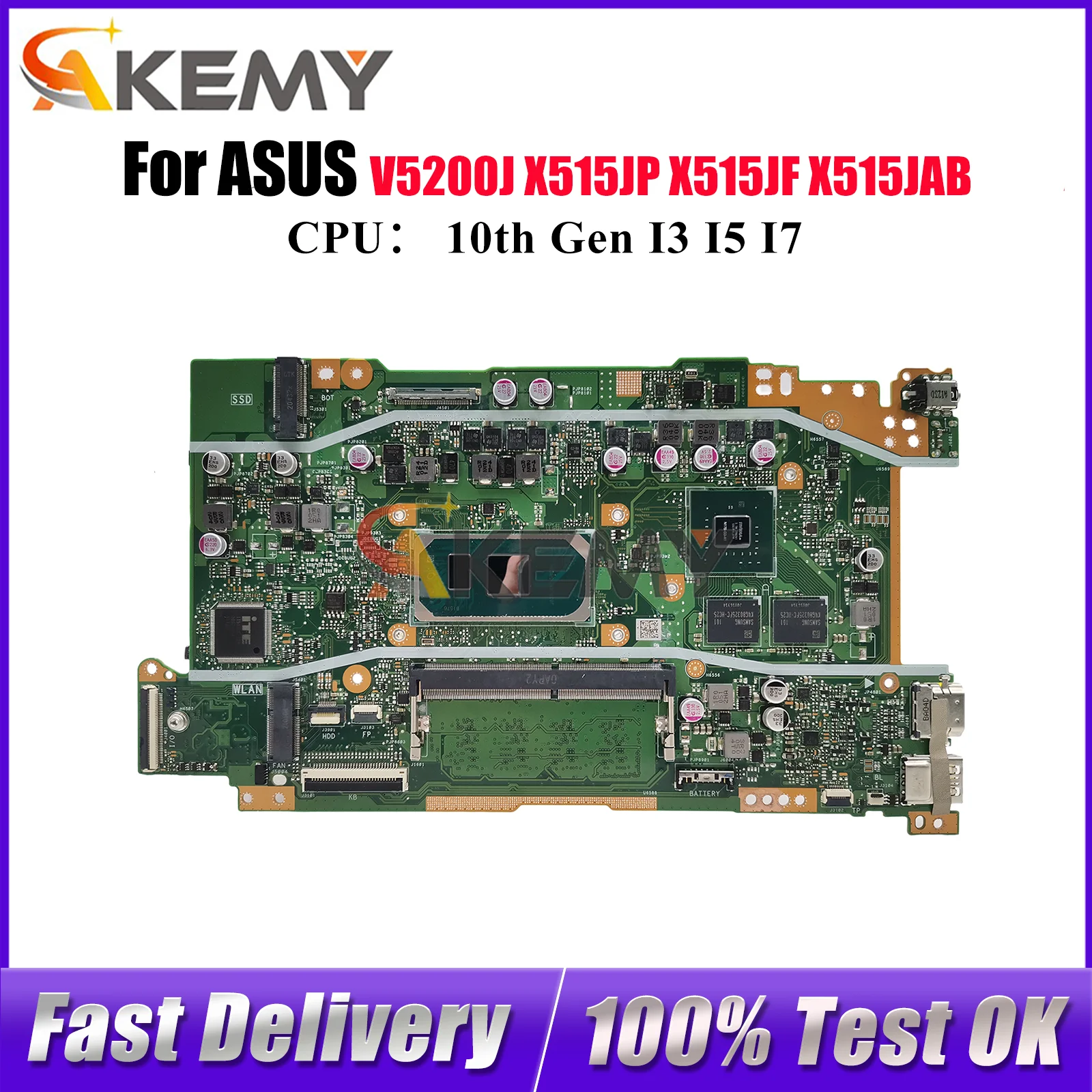 

X415JP Материнская плата для ноутбука ASUS VivoBook X515JP V5200J X515JF A416J V4200J X515JAB X415J Материнская плата с процессором I3 I5 I7 в порядке