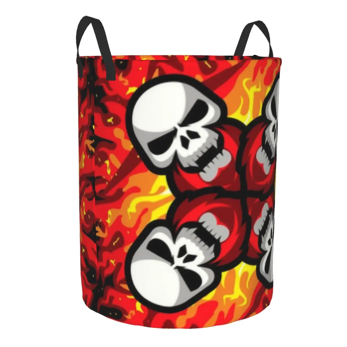 Flaming Red Warrior Skulls Laundry Basket Collapsible Large Capacity Clothing Storage Bin Fire Skull Baby Hamper