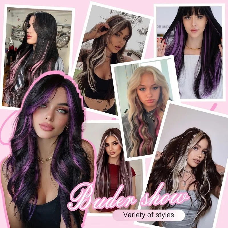 Extensiones de clip de 20 pulgadas sintéticas coloridas, set de 5 piezas, cabello lacio largo de alta temperatura, postizos para mujer, uso diario y fiestas 6
