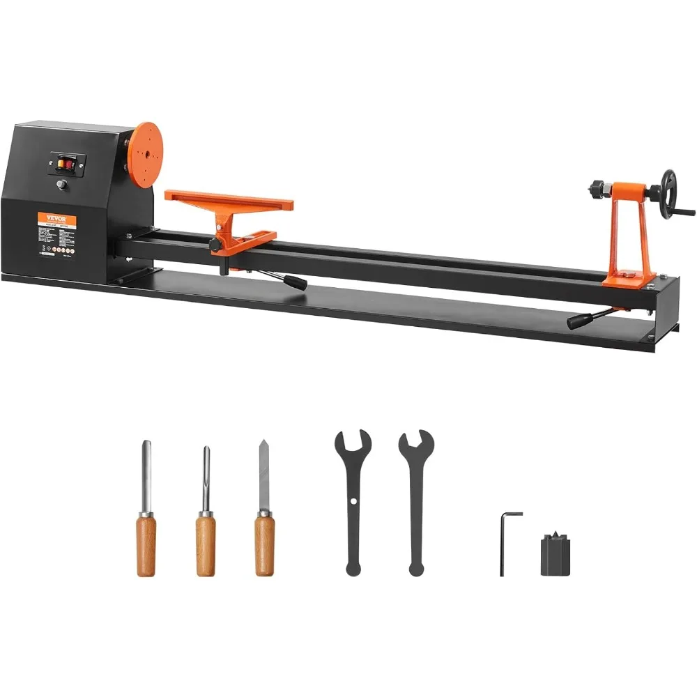 14x40 Inch 370W  Wood Turning Lathe Machine 4 Speed Adjustable 885-2425 RPM with Chisels Faceplate Tools