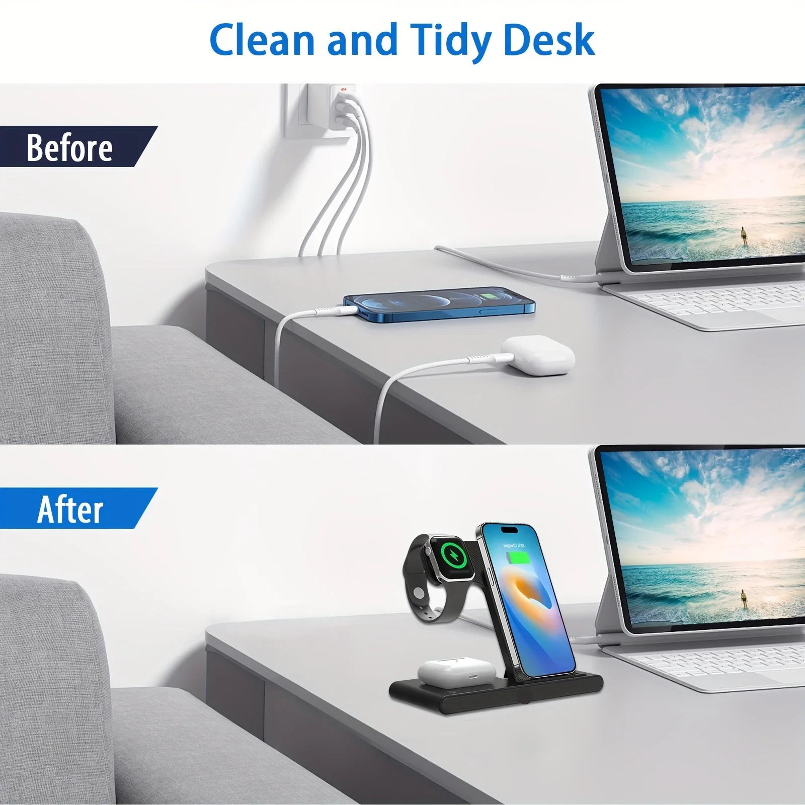 Portable 3 In 1 Fast Wireless Charger, FoldableFor IPhone 15 14 Pro Max 13 12, For IWatch 9 8 7 6 5 4 3 2 Se, For Airpods 3 Pro2