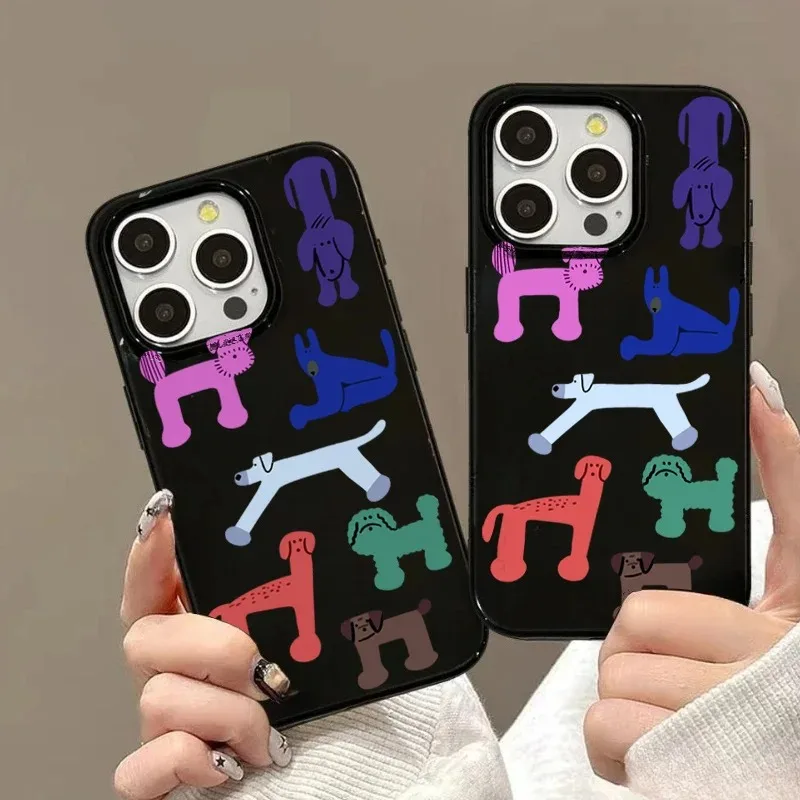 

Милый красочный чехол для телефона с собаками граффити для iPhone 16, 15, 14, 13, 12, 11 Pro Max XS XR X SE 7, 8 Plus, мягкий чехол из ТПУ с милым животным