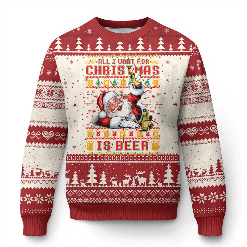 

ALL I WANT FOR CHRISTMAS IS BEER Ugly Christmas Sweater Пуловер для любителей пьяного пива Праздничная вечеринка Мультфильм Веселые рождественские толстовки