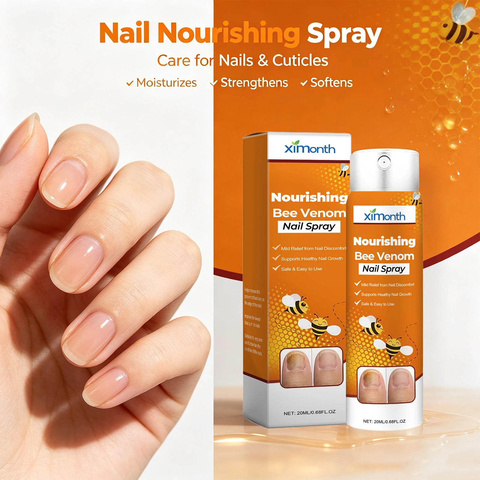 Bee Venom Nourishing Nail Spray for Weak Brittle Nails Improve Rough Discolored Nails Strengthens and Moisturizing Nails Care