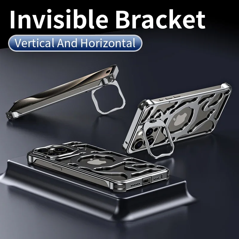 For iPhone 15 14 13 Pro Max Case titanium aluminum alloy Magnetic MagSafe Metal Holder Cloud cooling framework Protective cover