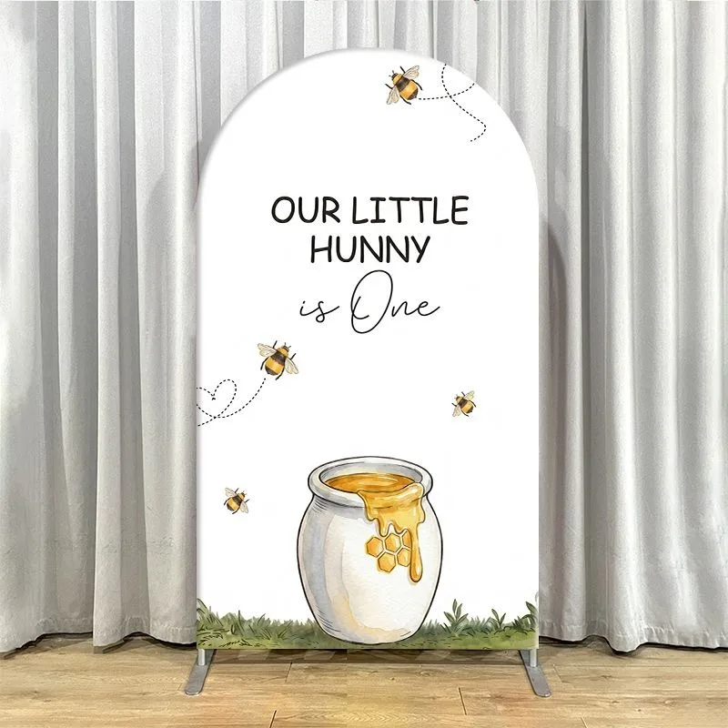 Single Side Arch Backdrop Cover Bee Home Honey Theme Party Backdrop Set Featuring Arched Center with Sunflower Hive Bees