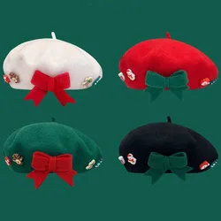 Świąteczny Beret dla Kobiet Wełniana Ciepła Czapka Malarza Moda Święty Mikołaj Drzewo Czapki Zimowe Grube Wiatroodporne Newsboy Hat Xmas Gift