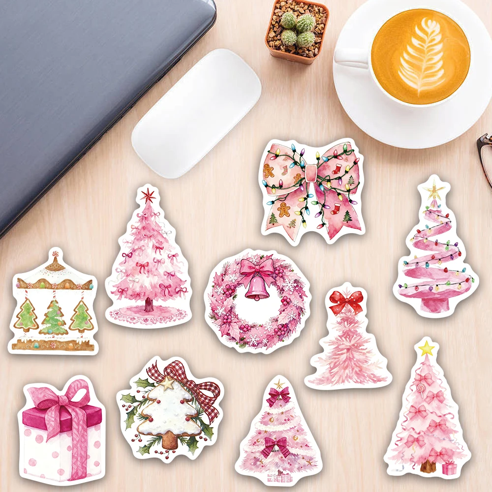 สติกเกอร์คริสต์มาสสีชมพู 50 ชิ้น สำหรับตกแต่งเคสมือถือ แล็ปท็อป กระติกน้ำร้อน ของเล่น