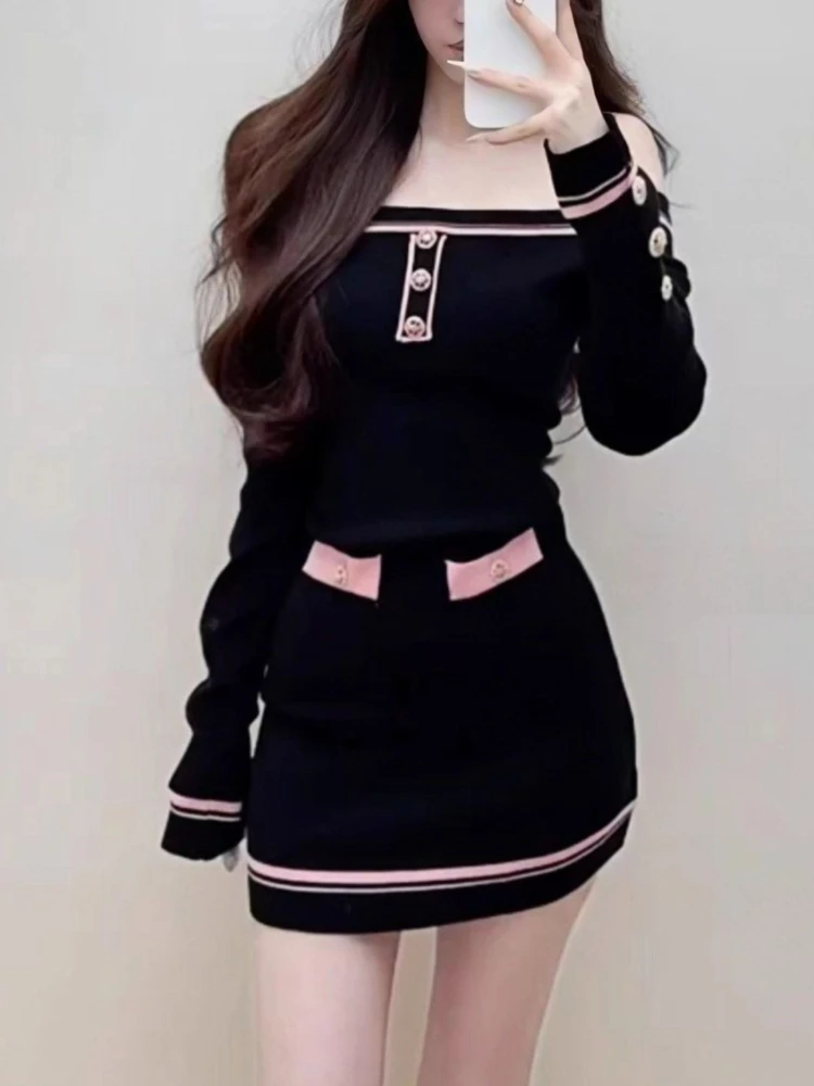 2026 Spring Sweet Lapel Tie Dress Women Korean Fashion Thin Off Shoulder A-line Dresses Preppy Style Ruched Casual Clothes Party
