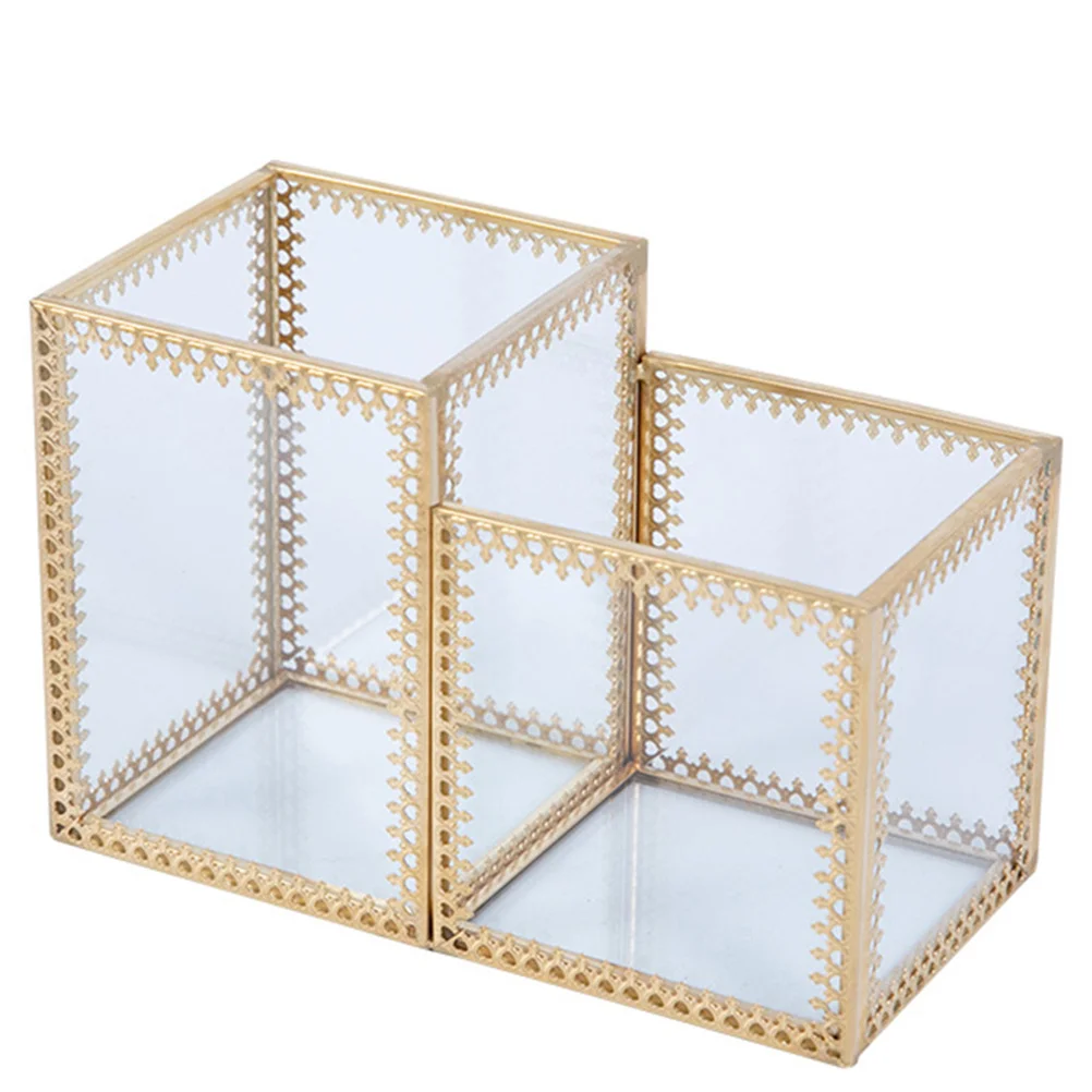 دلو تخزين فرشاة المكياج، حامل زجاجي بسعة كبيرة، حاوية فرشاة سطح المكتب، منظم قرطاسية القلم