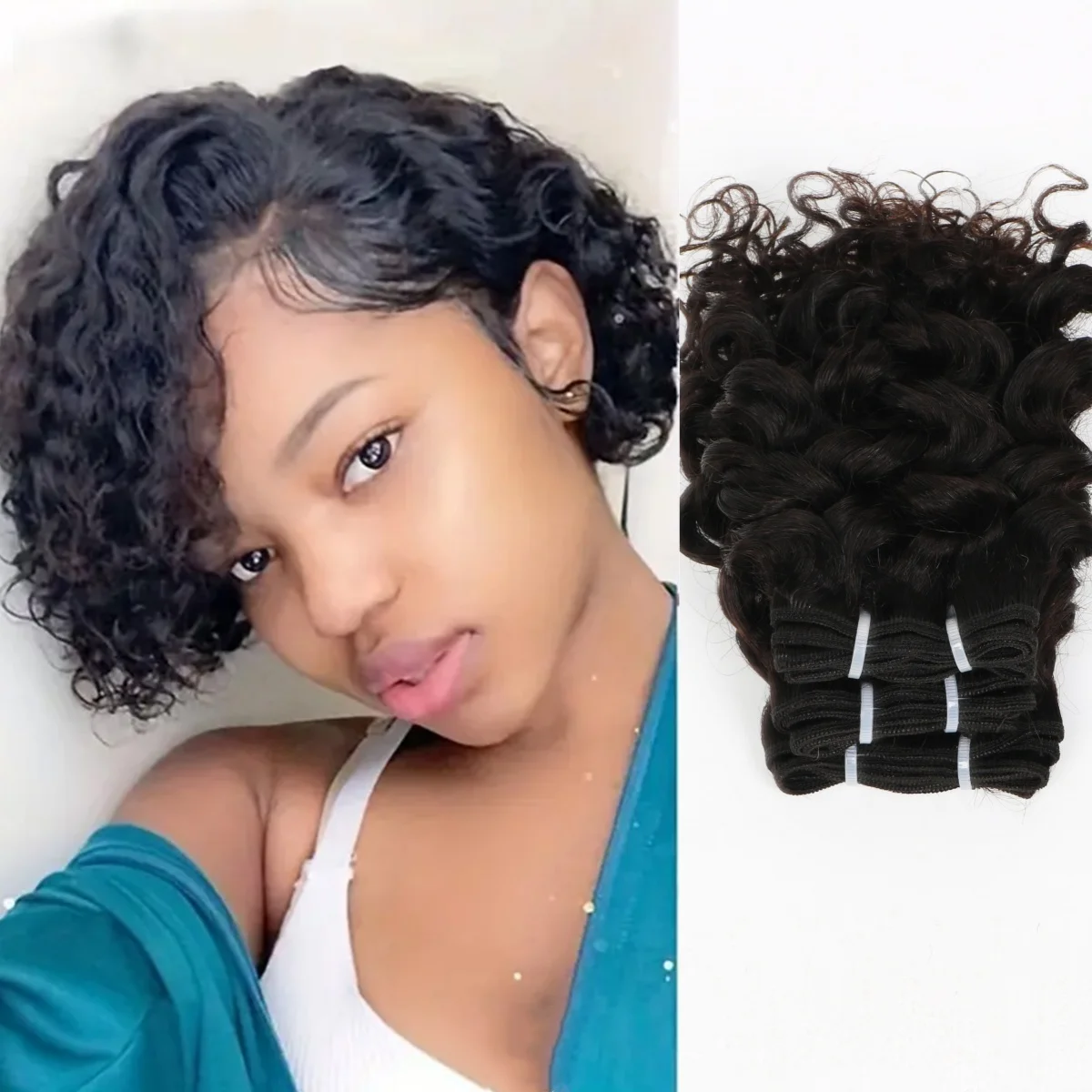 ショートジェリーカールヘアウィーブバンドル6個-セット-ブラジリアンヘアウィーブバンドル-12a-レミー人毛エクステ-ナチュラルレミー