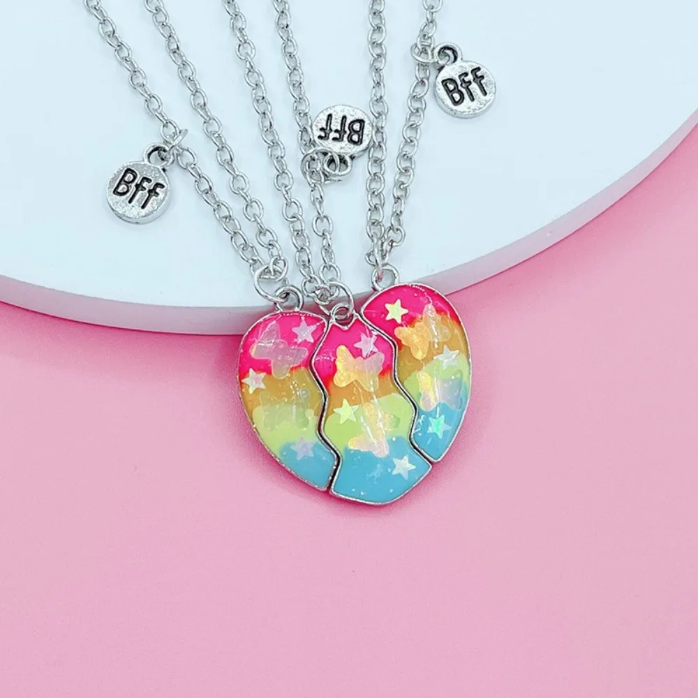 3Pcs Fashion Friendship Matching Heart Pendant Necklace Friendship Jewelry Cute BFF Necklaces Alloy Patchwork Love Necklace