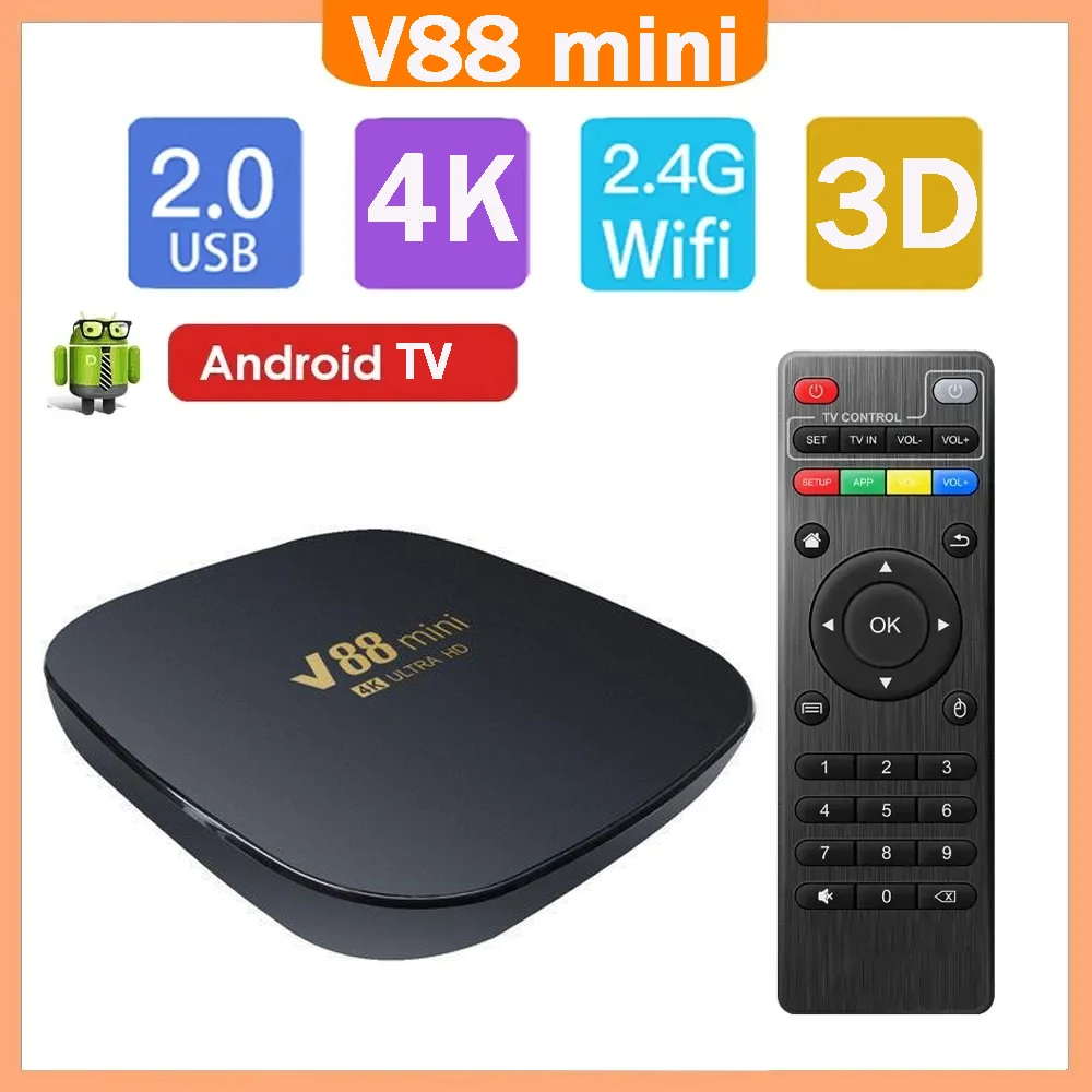 

ТВ-приставка V88 mini Smart TV Box Android 1 ГБ 8 ГБ 4K HD H.265 медиаплеер ТВ-приставка Android 11 3D 1080P WiFi 4G телеприставка