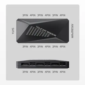 TEUCER LP-6P ARGB dálkové ovládání 6cestný rozbočovač 4pinový PWM chladicí ventilátor pro počítačovou skříň, šasi, chladič, SATA napájecí zdroj 8 nejlepší prodej 6pinový rozbočovač ventilátorů - №5