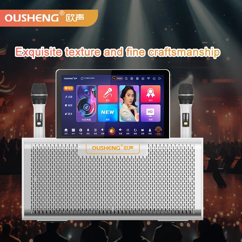 OUSHENG Professional All-In-One Android Jukebox Touch Screen Karaoke System Wireless Mic 10.1