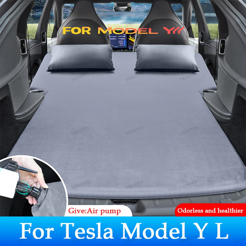 For Tesla Model YL / Y Juniper 2026 2025 Inflatable Air Mattress Outdoor Camping Inflatable Special Suede Fabric Car Travel Bed