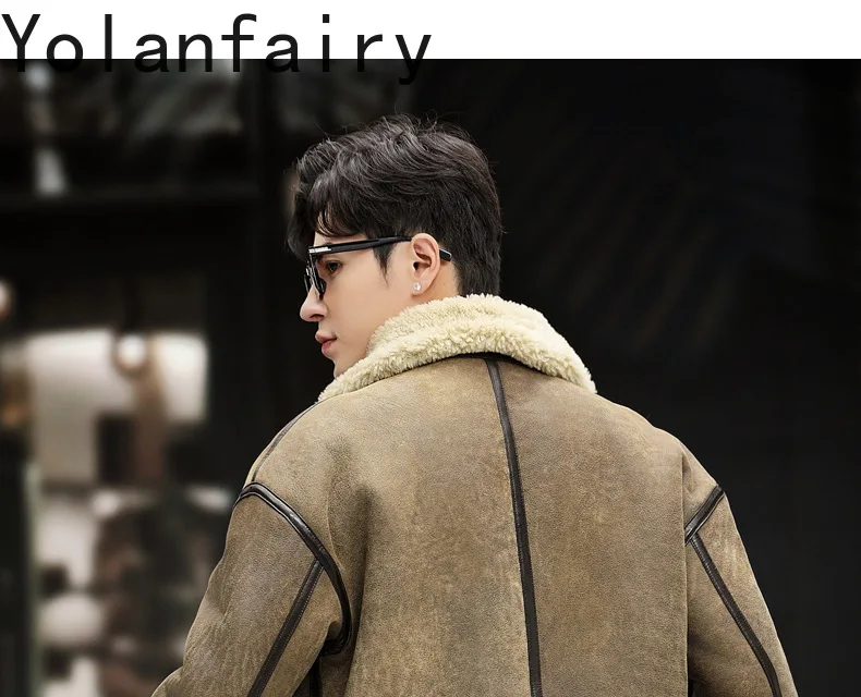 YOLANFAIRY Genuine Sheepskin Mens Real Fur Coat Men Luxury Clothing Thick Winter Jackets for Men 2024 Wool Jacket Men муж куртка