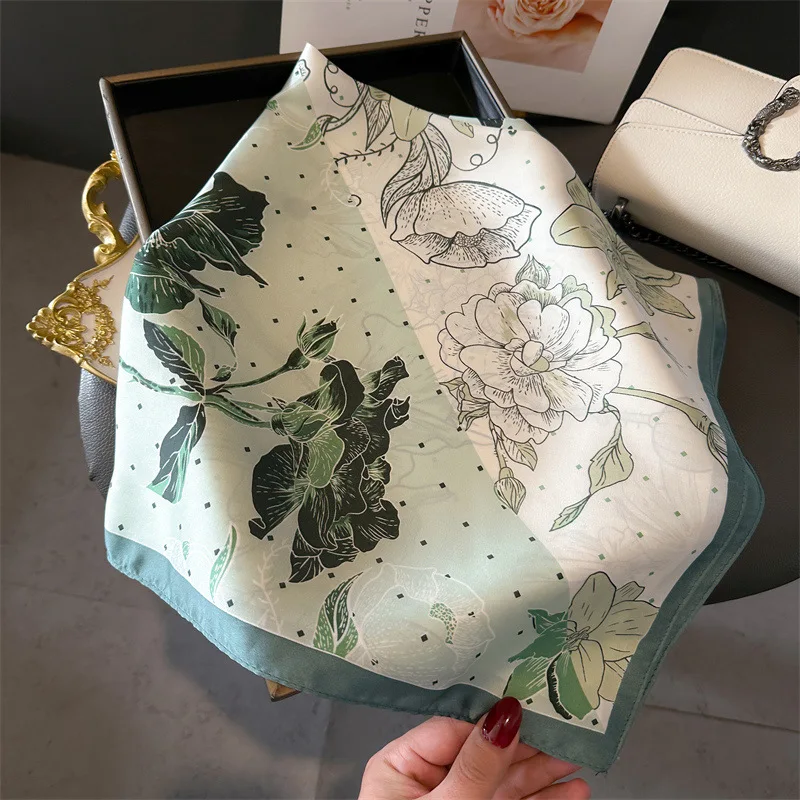 

Printed Square Silk Scarf For Women Fashion Soft Silky Bandanas Hairband Luxury Hijab Neckerchief Elegant Shawl Wraps Female