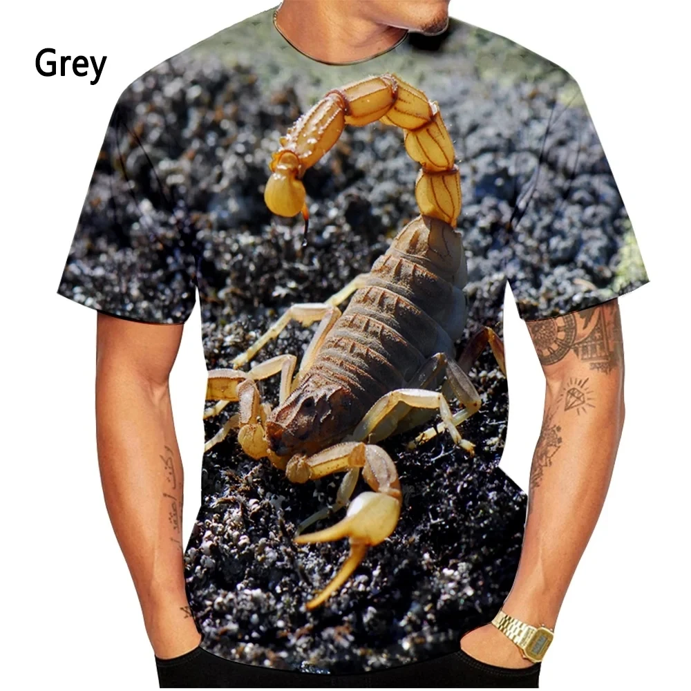 Summer New Animal Scorpion Pattern Men's Printed T-shirt Street Fashion Harajuku Round Neck Short Sleeve