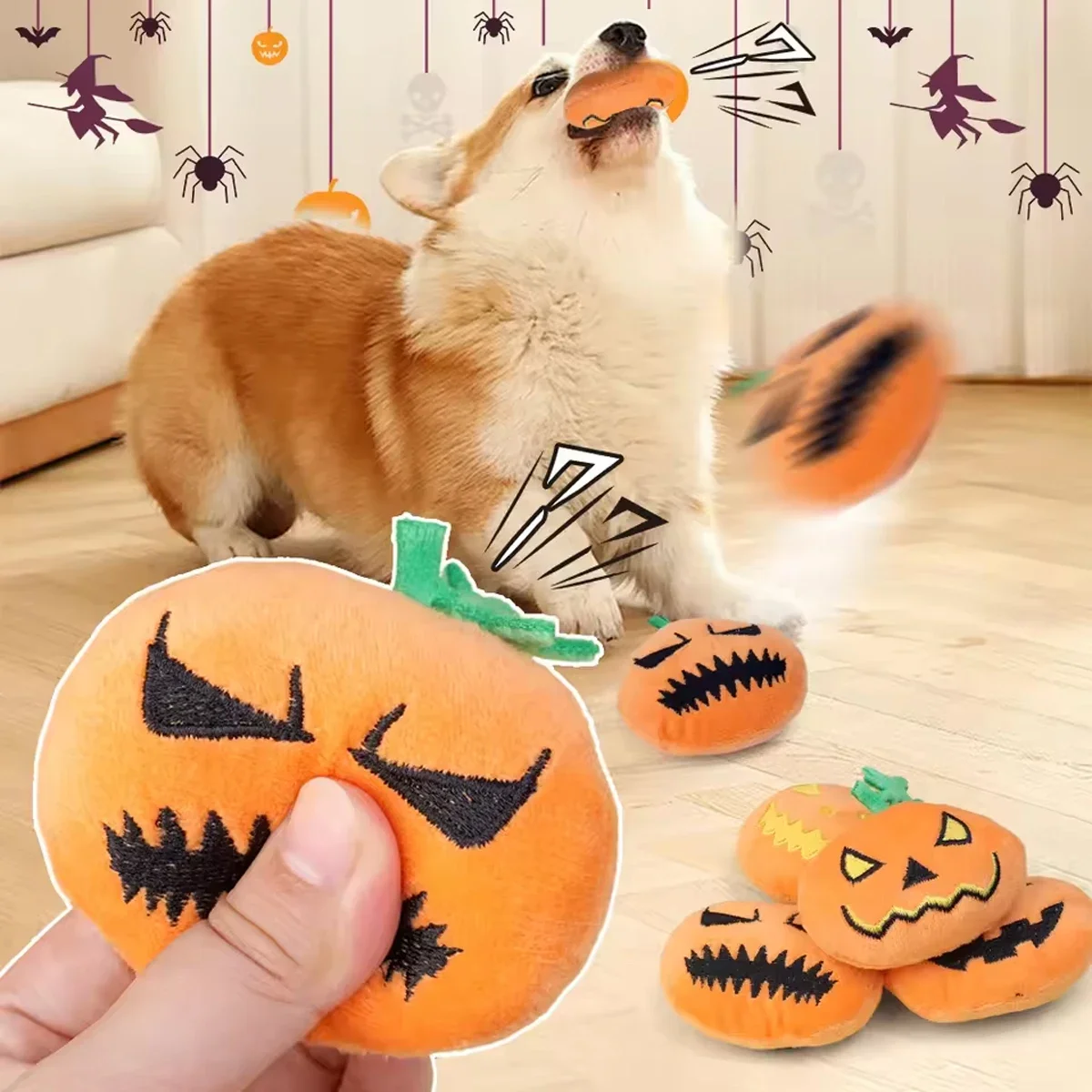 1pc-Halloween Pumpkin Pet Biting Toys Funny Soft Plush Dog T