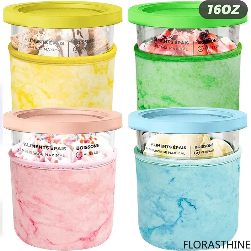 4 Pack 16oz Ice Cream Neoprene Sleeve Creami Accessories Ninja NC301 NC300 NC299AMZ Ice Series Cream Maker Containers