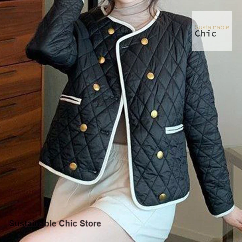 Korean style small fragrant wind rhombic cotton-padded jacket women's autumn and winter new fashion western style short coat.