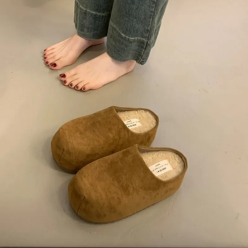 Winter Short Plush Women Mules Slippers Casual Shallow Slip On Ladies Comfort Outdoor Platform Flats House Cotton Shoes