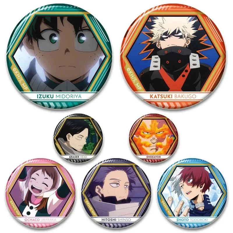 Round Anime Badge Midoriya Izuku Bakugou Katsuki Todoroki Shoto Ochaco Uraraka Cartoon Brooches Handmade Pins Accessorie Gifts