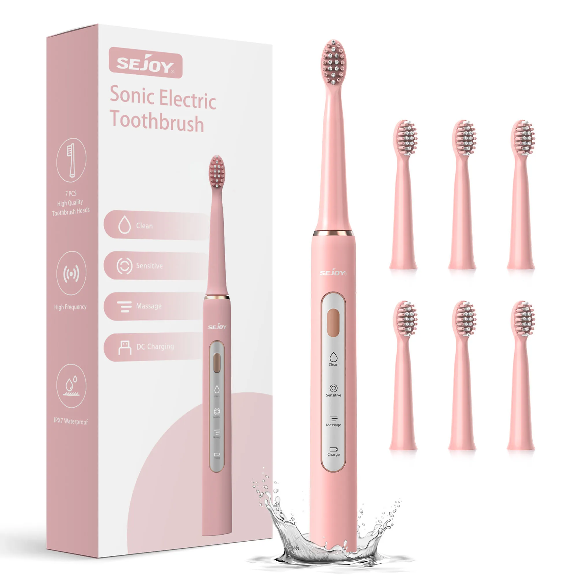 

Sejoy Electric Sonic Toothbrush USB Rechargeable Long Battery Life with 6 Replacement Heads Teeth Clean Whitening oothbrush