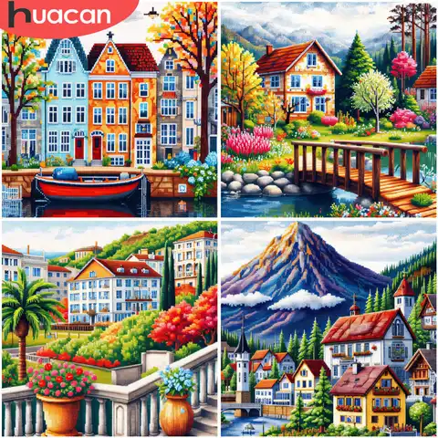 DIY Full 11CT Embroidery Cross Stitch Kits Charming Dutch Canal Houses Polyester Pre City Scene Decor Wall Art